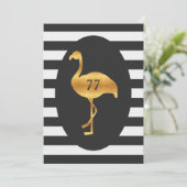 Invitation 77e anniversaire Flamant rose d'or noir blanc rayu (Debout devant)