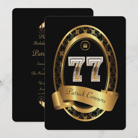 Invitation 77e, femme de fête d'anniversaire homme, couleur é (Devant / Derrière)