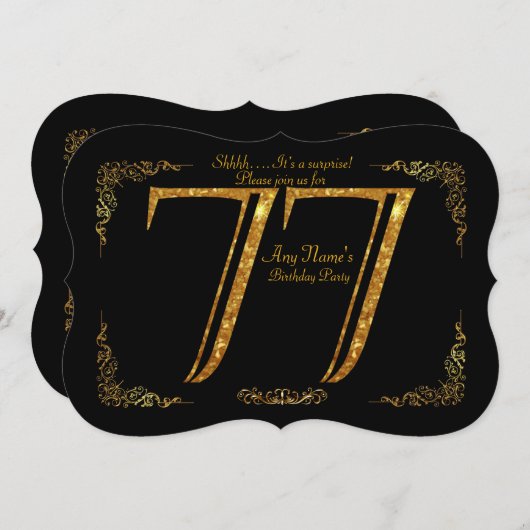Invitation 77e, fête d'anniversaire 77e, grand Gatsby, noir e (Devant / Derrière)
