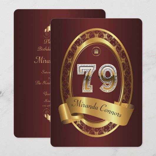 Invitation 79e anniversaire, homme de fête, couleur élégante (Devant / Derrière)