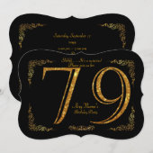 Invitation 79e,Fête d'anniversaire 79e,grand Gatsby,noir & or (Devant / Derrière)