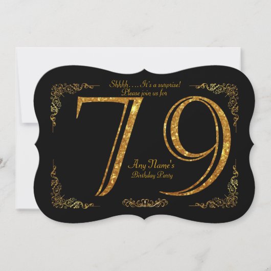 Invitation 79e,Fête d'anniversaire 79e,grand Gatsby,noir & or (Devant)