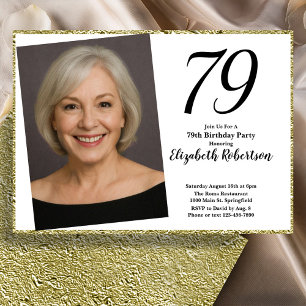 Invitation 79e Photo personnalisé blanc et or