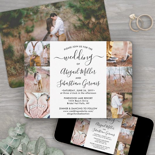 Invitation 7 Photo Collage Élégant Mariage de calligraphie mo