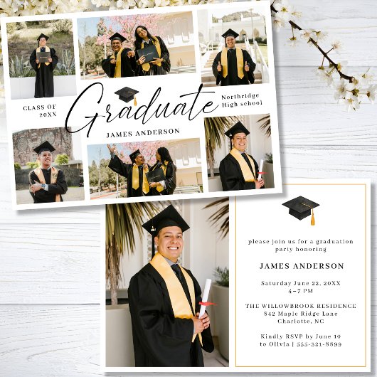 Invitation 7 Photo Modern Stylish Collage Graduation Party