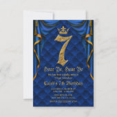 Invitation 7E 7 Anniversaire Fête Royal Blue Gold Crown (Devant)