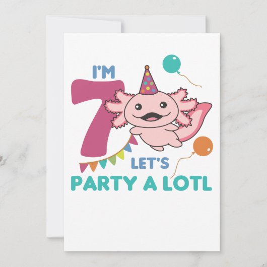 Invitation 7e anniversaire Axolotl Sept ans douces Axolotls (Devant)