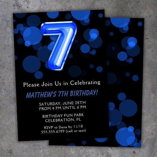 Invitation 7e anniversaire Ballons Enfants Blue Boy Party
