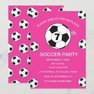 Invitation 7e anniversaire de fête Football Filles roses Spor
