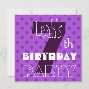 Invitation 7e anniversaire de la petite fille Cute Polka Dot