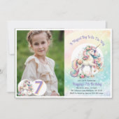 Invitation 7e anniversaire de la Unicorn Pastel Rainbow (Devant)