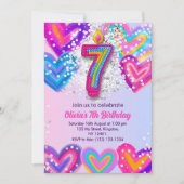 Invitation 7e Anniversaire de l'avènement des filles - Coeurs (Devant)