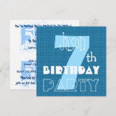 Invitation 7e anniversaire de l'enfant Bleu blanc 7 ans 007 (Devant / Derrière)
