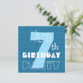 Invitation 7e anniversaire de l'enfant Bleu blanc 7 ans 007 (Debout devant)