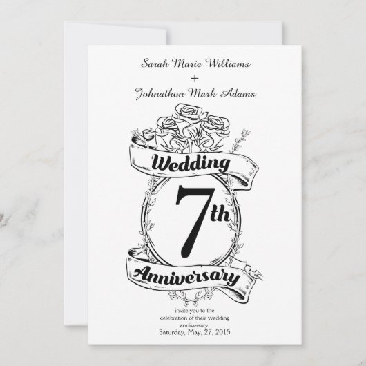 Invitation 7e Anniversaire de Mariage Roses (Devant)