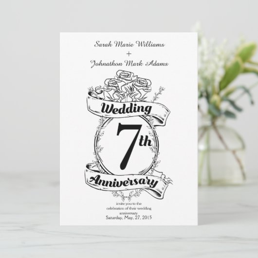 Invitation 7e Anniversaire de Mariage Roses (Debout devant)