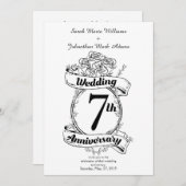 Invitation 7e Anniversaire de Mariage Roses (Devant / Derrière)