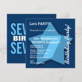 Invitation 7e anniversaire ENFANTS Sept ans Big Blue Star K07 (Devant / Derrière)