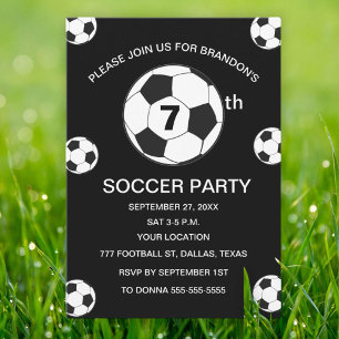 Invitation 7e anniversaire Fête de football Black Boys Sports