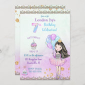 Invitation 7e anniversaire fille princesse Cupcake Ballons (Devant / Derrière)
