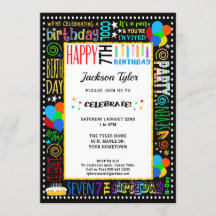 7e anniversaire Fun Couleur Crazy Texte sur Black 