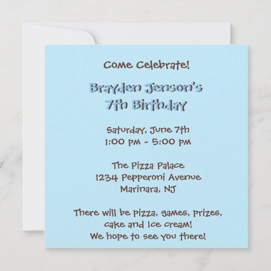 Invitation 7e anniversaire : Garçon :Invitation (Dos)