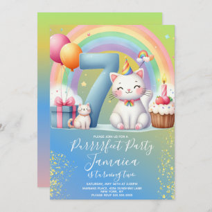 Invitation 7e anniversaire Kitten Rainbow Party