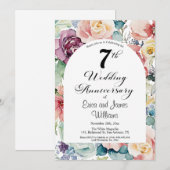 Invitation 7e anniversaire Mariage Élégant script floral (Devant / Derrière)