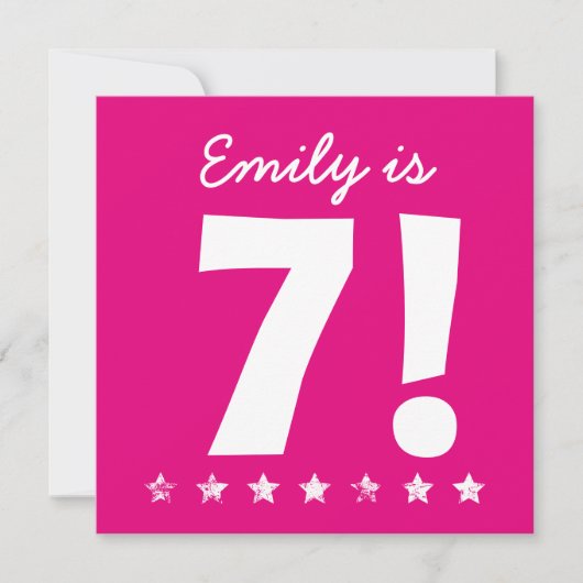 Invitation 7e anniversaire Nom personnalisé rose pour la FILL (Devant)