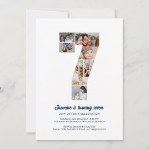 Invitation 7e anniversaire Numéro 7 Collage photo personnalis
