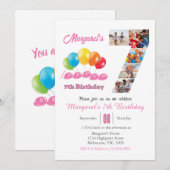 Invitation 7e anniversaire photo collage numéro 7 Fille (Devant / Derrière)