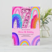 Invitation 7e anniversaire Rainbow Pink Party (Debout devant)