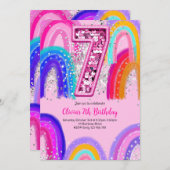 Invitation 7e anniversaire Rainbow Pink Party (Devant / Derrière)
