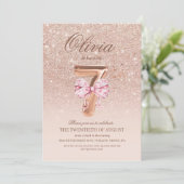 Invitation 7e anniversaire Rose rose or bow fête d'anniversai (Debout devant)