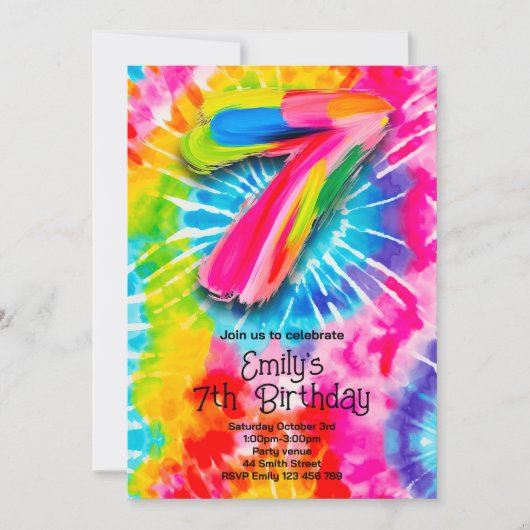 Invitation 7e Anniversaire Tie Dye (Devant)