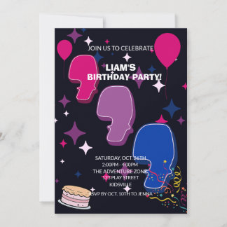 Invitation 7e anniversaire vibrant | Confettis rose et bleu