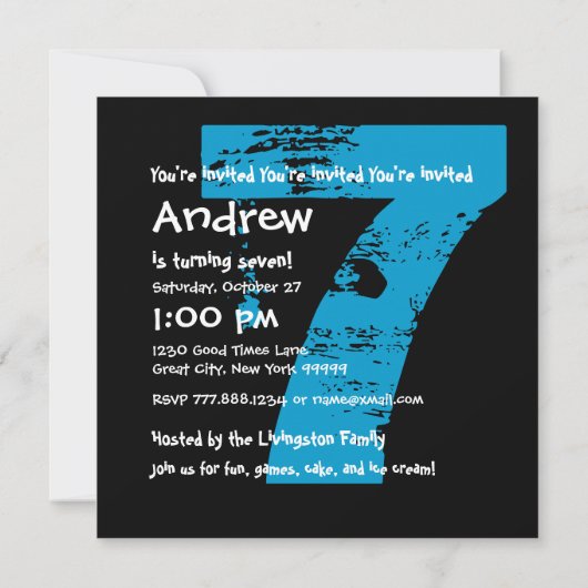 Invitation 7e fête d'anniversaire Grunge Design de 7 ans (Dos)