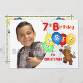 Invitation 7e fête d'anniversaire Royal Teddy Bear (Devant / Derrière)