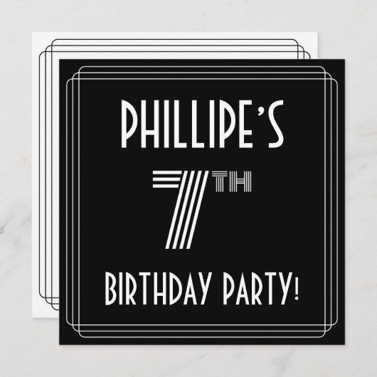Invitation 7e fête d'anniversaire : Style Art Déco avec Nom p (Devant / Derrière)