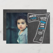 Invitation 7e tableau de bord des garçons avec numéro bleu ph (Devant / Derrière)