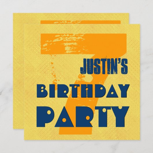 Invitation 7ème Fête d'anniversaire conception grunge de 7 (Devant / Derrière)