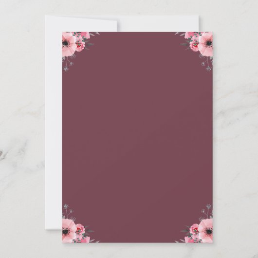 Invitation 7ème Grosse Fille Anniversaire Fleurs roses Lieux (Dos)