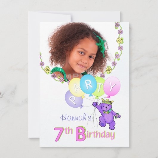 Invitation 7ème Princesse Bear Custom Photo de fête (Devant)