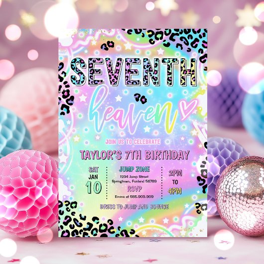 Invitation 7th Heaven Rainbow Leopard Print 7th Birthday 