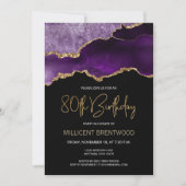 Invitation 80 ans élégante avec agate or violet (Devant)