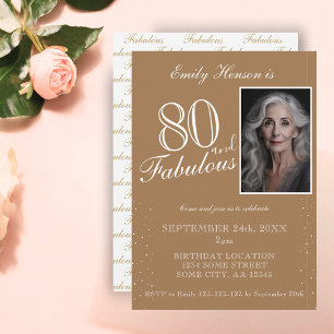 Invitation 80 ans et Fabuleux Élégant Beige Photo Anniversair