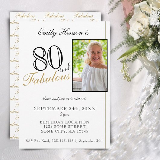 Invitation 80 ans et Fabuleux Élégant Script Photo Anniversai