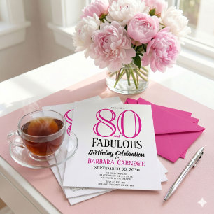 Invitation 80 ans et Fabuleux Texte Rose Noir 80e Anniversair