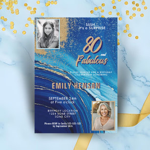 Invitation 80 ans et Marbre Pailleté Fabulux 2 Photo Annivers