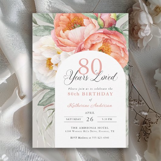 Invitation 80 Ans Feminine Floral Aimée 80e Anniversaire